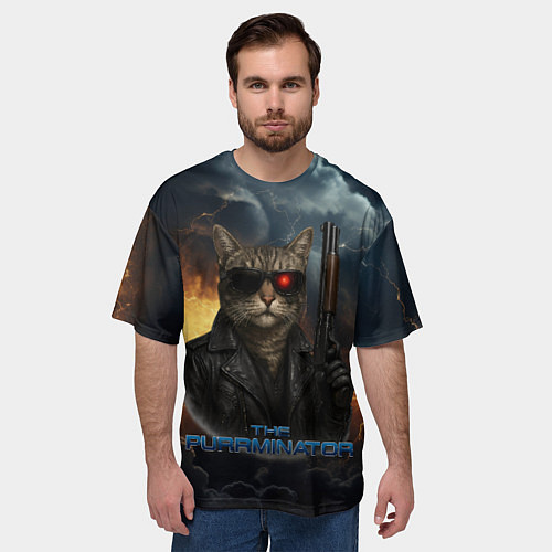 Мужская футболка оверсайз The purrminator кот терминатор / 3D-принт – фото 3