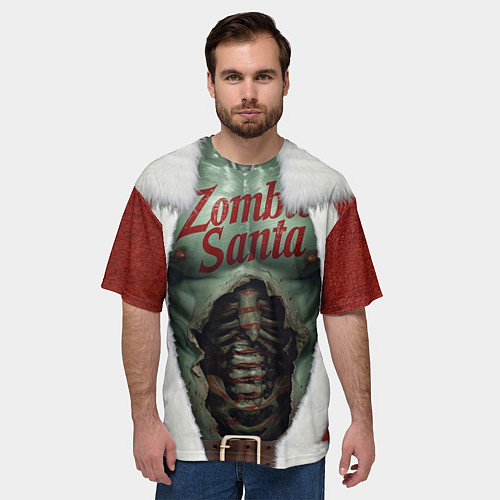 Мужская футболка оверсайз Костюм зомби Санты Клауса на новый год / 3D-принт – фото 3