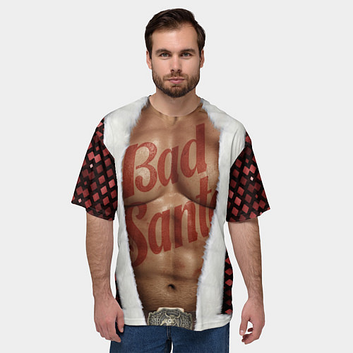 Мужская футболка оверсайз Костюм деда мороза с накаченным прессом / 3D-принт – фото 3