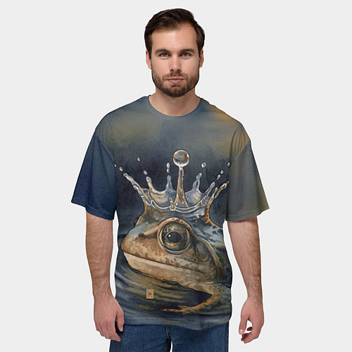 Мужская футболка оверсайз Акварельная Царевна-лягушка и капля / 3D-принт – фото 3