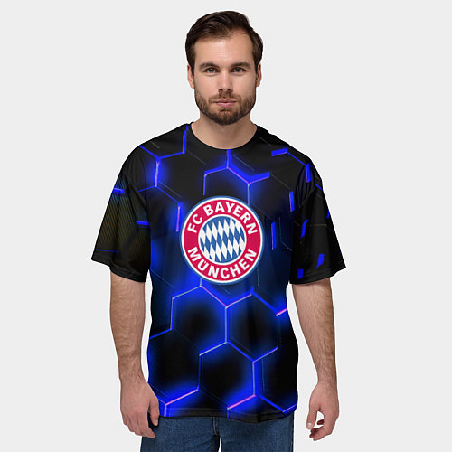 Мужская футболка оверсайз FC Bayern Mnchen соты / 3D-принт – фото 3