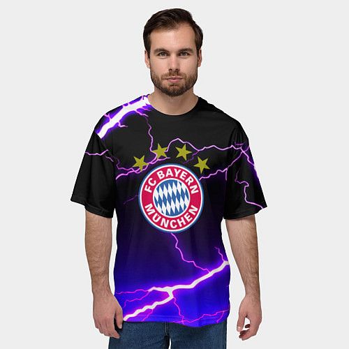Мужская футболка оверсайз Bayern Mnchen молнии шторм / 3D-принт – фото 3
