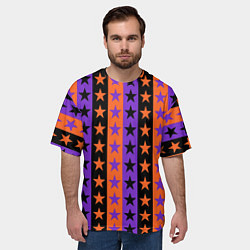 Футболка оверсайз мужская Звёзды Хэллоуина паттерн полосатый, цвет: 3D-принт — фото 2
