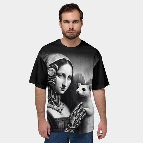 Мужская футболка оверсайз Cecilia Gallerani - the lady with the ermine cyber / 3D-принт – фото 3