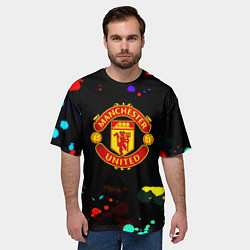 Футболка оверсайз мужская Манчестер Юнайтед краски неон, цвет: 3D-принт — фото 2