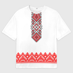 Футболка оверсайз мужская Славянская вышиванка с узорами и оберегом, цвет: 3D-принт