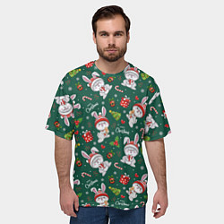 Футболка оверсайз мужская Новогодние зайчики, цвет: 3D-принт — фото 2