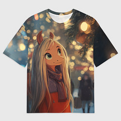 Футболка оверсайз мужская Новогодняя лошадка, цвет: 3D-принт