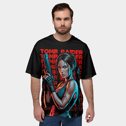 Мужская футболка оверсайз Lara Croft с пистолетом / 3D-принт – фото 3