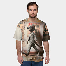 Футболка оверсайз мужская Пришелец в костюме в полосочку, цвет: 3D-принт — фото 2