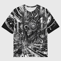 Мужская футболка оверсайз Cyber urban skull - ai art fantasy