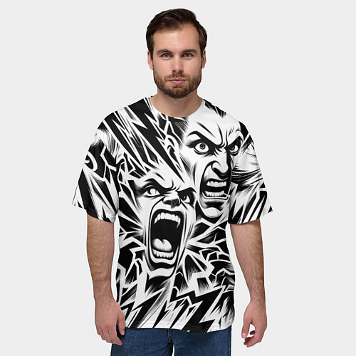 Мужская футболка оверсайз Свирепые лица и молнии - нейроарт / 3D-принт – фото 3