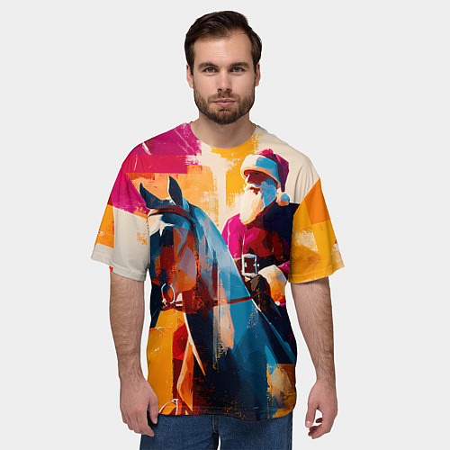 Мужская футболка оверсайз Дед Мороз на коне / 3D-принт – фото 3