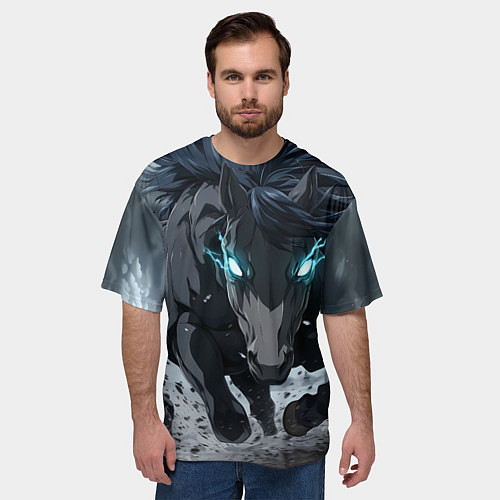 Мужская футболка оверсайз Мощный конь / 3D-принт – фото 3