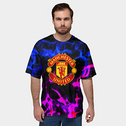 Футболка оверсайз мужская Манчестер Юнайтед огонь неон, цвет: 3D-принт — фото 2
