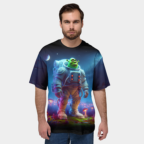 Мужская футболка оверсайз Шрек бравый космонавт - неоновое свечение / 3D-принт – фото 3