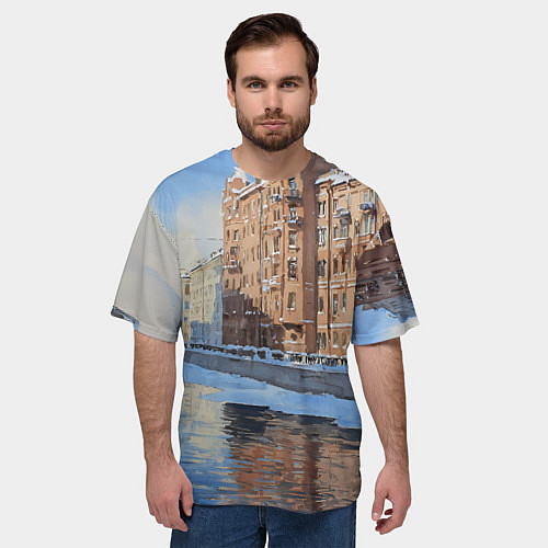 Мужская футболка оверсайз Зимний Санкт-Петербург / 3D-принт – фото 3
