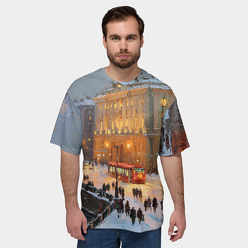 Мужская футболка оверсайз Предновогодний Санкт-Петербург / 3D-принт – фото 3