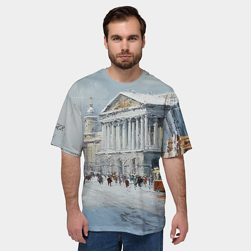 Мужская футболка оверсайз Зимний Питер красками / 3D-принт – фото 3