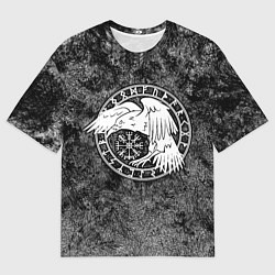 Футболка оверсайз мужская Ворон в круге рун и компас вегвизир, цвет: 3D-принт