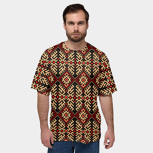 Мужская футболка оверсайз Славянский вышивной орнамент макошь / 3D-принт – фото 3