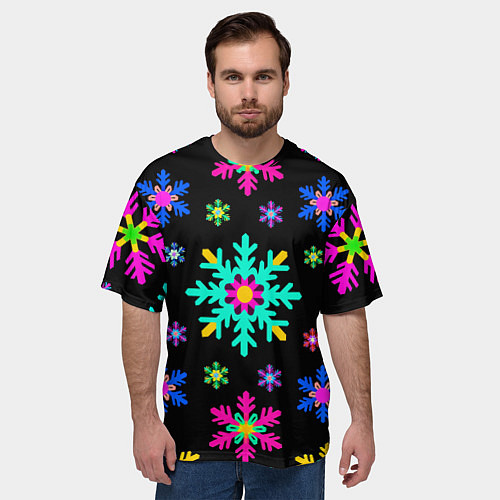 Мужская футболка оверсайз Снежинки ретро / 3D-принт – фото 3