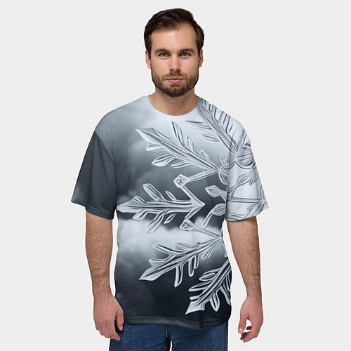 Мужская футболка оверсайз Снежинка на черно белое / 3D-принт – фото 3