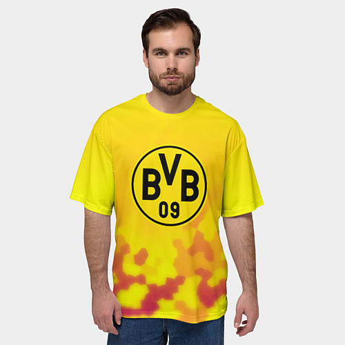 Мужская футболка оверсайз Borussia камуфляж желтый текстура / 3D-принт – фото 3
