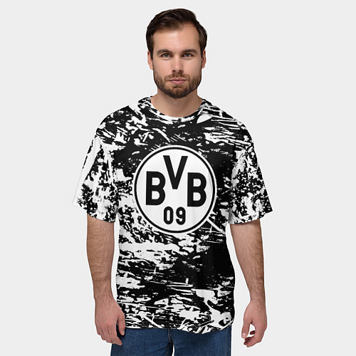 Мужская футболка оверсайз Боруссиа белые краски / 3D-принт – фото 3