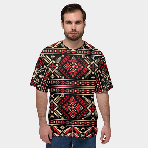 Мужская футболка оверсайз Этнический славянский орнамент / 3D-принт – фото 3