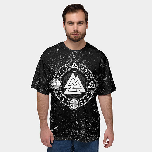 Мужская футболка оверсайз Валькнут и символы в круге / 3D-принт – фото 3