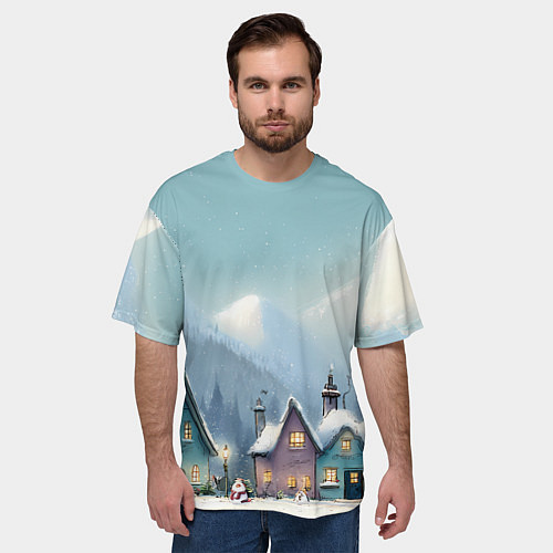 Мужская футболка оверсайз Новогодние дома / 3D-принт – фото 3