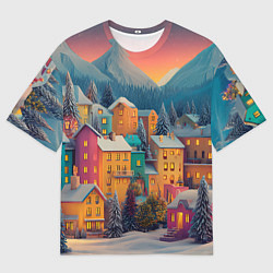 Футболка оверсайз мужская Новогодний город в горах, цвет: 3D-принт