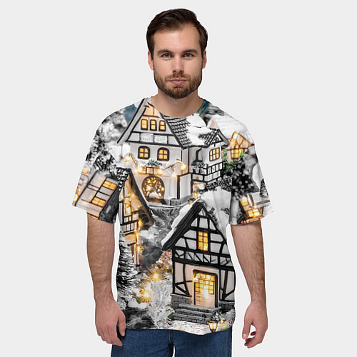 Мужская футболка оверсайз Объемные новогодние дома / 3D-принт – фото 3