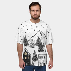 Футболка оверсайз мужская Заснеженный черно-белый город, цвет: 3D-принт — фото 2