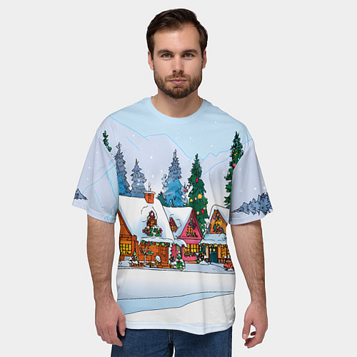 Мужская футболка оверсайз Новогодник дворик / 3D-принт – фото 3