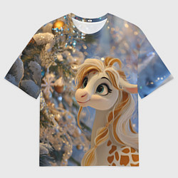 Футболка оверсайз мужская Новогодняя лошадка в крапинку, цвет: 3D-принт