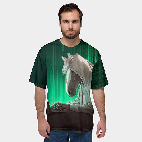 Мужская футболка оверсайз Хакер лошадь / 3D-принт – фото 3