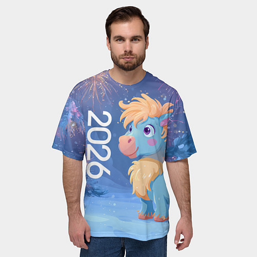 Мужская футболка оверсайз Милая лошадка 2026 / 3D-принт – фото 3