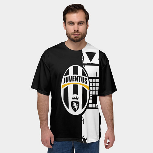 Мужская футболка оверсайз Ювентус геометрия белая / 3D-принт – фото 3