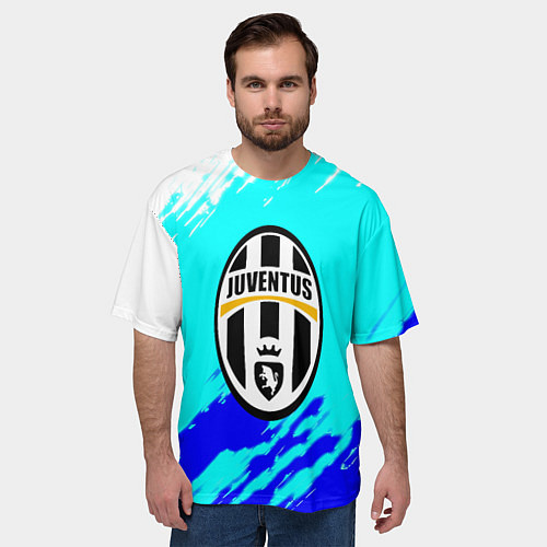 Мужская футболка оверсайз Ювентус краски штрихи текстура / 3D-принт – фото 3