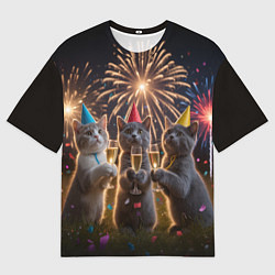 Футболка оверсайз мужская Праздничные коты, цвет: 3D-принт