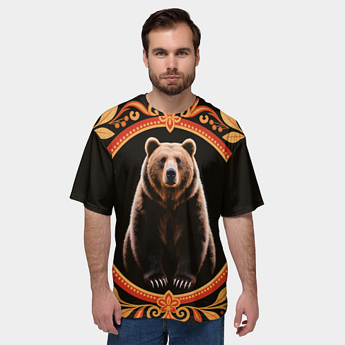 Мужская футболка оверсайз Медведь в орнаменте / 3D-принт – фото 3
