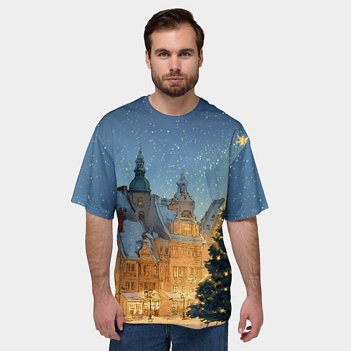 Мужская футболка оверсайз Новый год в старом городе / 3D-принт – фото 3