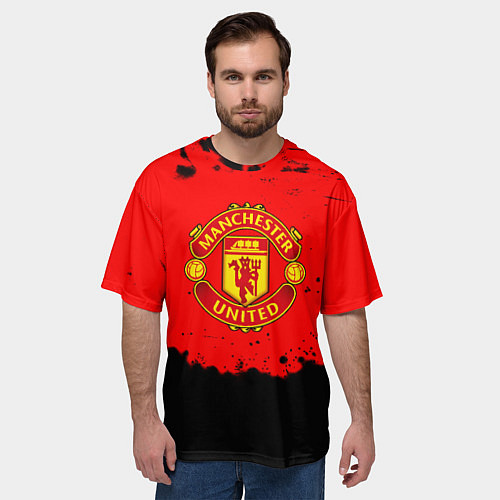 Мужская футболка оверсайз Манчестер Юнайтед краски брызги / 3D-принт – фото 3