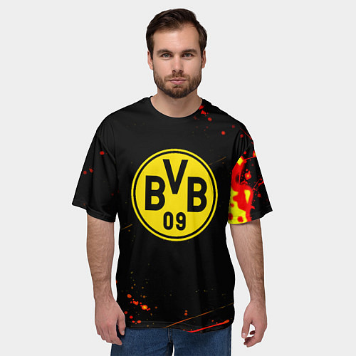 Мужская футболка оверсайз Боруссиа огненные краски текстура / 3D-принт – фото 3