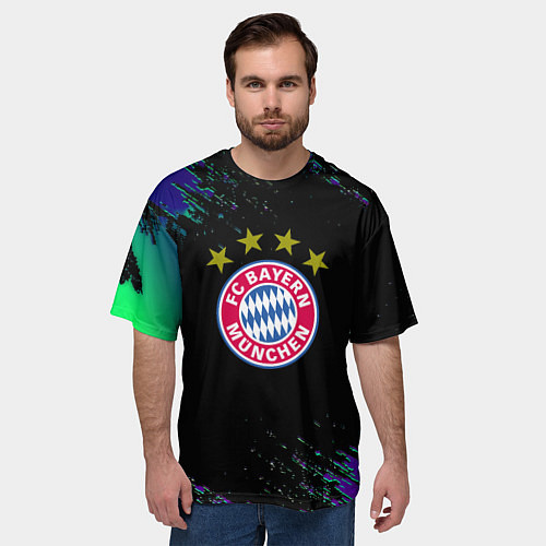 Мужская футболка оверсайз Бавария Мюнхен краски текстура / 3D-принт – фото 3