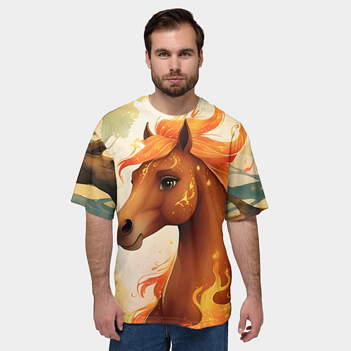 Мужская футболка оверсайз Милая огненная лошадь / 3D-принт – фото 3