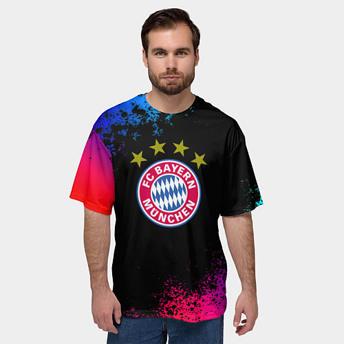 Мужская футболка оверсайз Бавария Мюнхен краски неон градиент / 3D-принт – фото 3