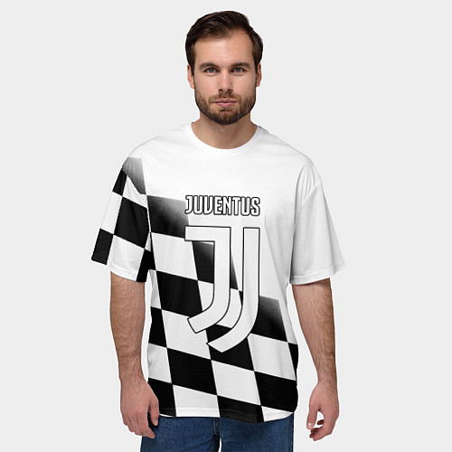 Мужская футболка оверсайз Ювентус клетка краски / 3D-принт – фото 3